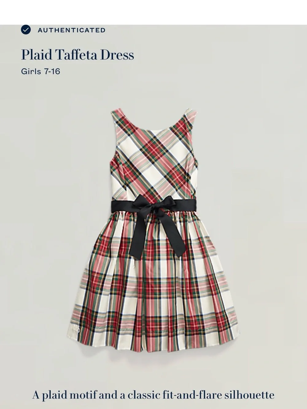 Plaid Taffeta Dress with Black Sash - Girls 12